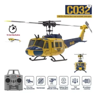 C032 Brushless RC Helicopter – 6CH Optical Flow, Altitude Hold, 2.4G Remote Control Stunt Helicopter (1:48 Scale UH-1 Huey)