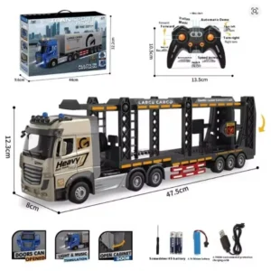 Children’s RC Transport Truck – Double-Decker Container Trailer with Opening Doors, Music & Variable Speed | Car Carrier Toy for Kids (848-B1)