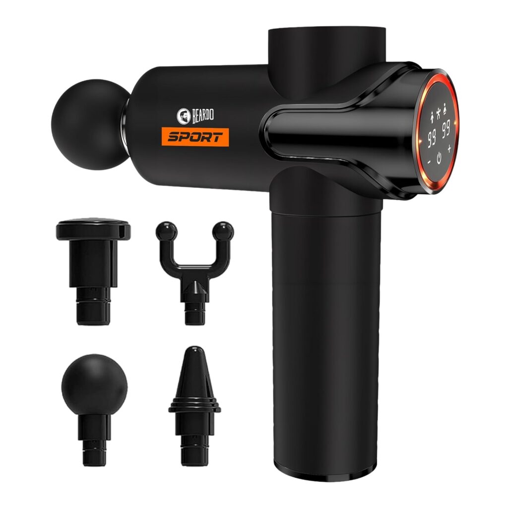 Beardo Deep Tissue Massage Gun | Sports Massager | Full Body Massager Machine for Pain Relief | 99 Performance Modes | Massage Machine for Body Pain | Faster Muscle Recovery with Multiple Attachments
        <span class="amazon-style-sales-stat" style="display: block; font-family: -apple-system, BlinkMacSystemFont, 'Segoe UI', Roboto, Arial, sans-serif; font-size: 15px; color: #0f1111; margin-top: 6px; text-transform: none; letter-spacing: normal; text-align: left; line-height: normal;">
            <strong style="font-weight: 700;">1.4K+ people bought</strong> <span style="font-weight: 400;">in past month</span>
        </span>