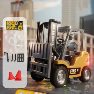 TRASPED HG4-243 1:64 Mini RC Alloy Forklift – App & Remote Controlled Engineering Vehicle with LED Lights & Sound (Yellow)