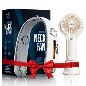 DRIFTX COMBO Portable Neck Fan Hand Fan Rechargeable | Neck Fan for Kitchen Women | 4 Turbo Motor 3 Speed Low Noise Motors (White, 2400mAh)