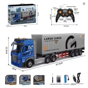 848-B5 Remote Control Double-Decker Transport Truck for Kids | Container Trailer with Opening Doors, Music & Variable Speed